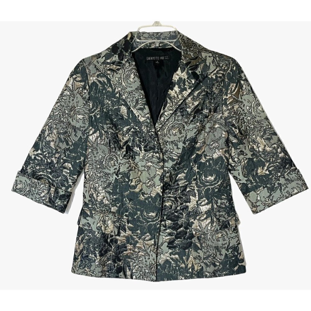 New Lafayette 148 Helena Brocade Jacquard Green Floral Jacket Blazer
